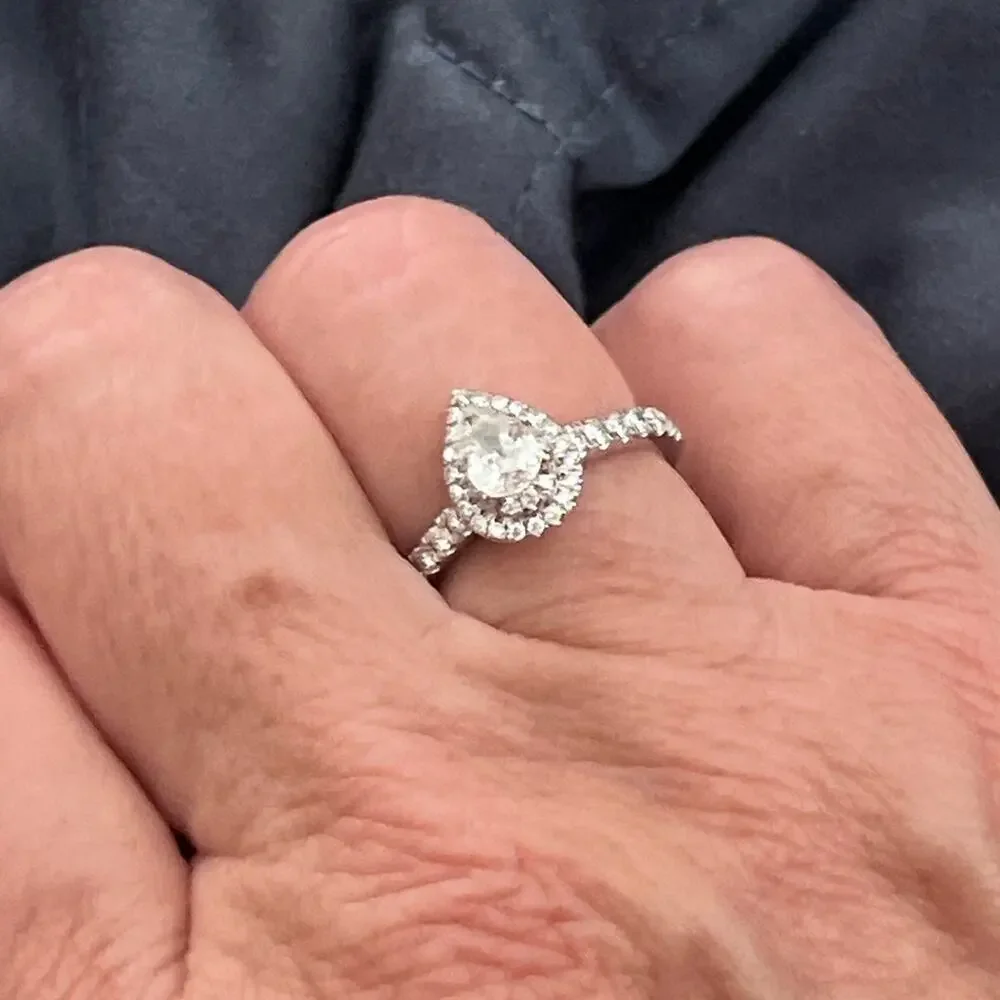Zales Royal Asscher Pear Diamond Ring 1.5 CTW 14K White Gold Size 7.25 Halo